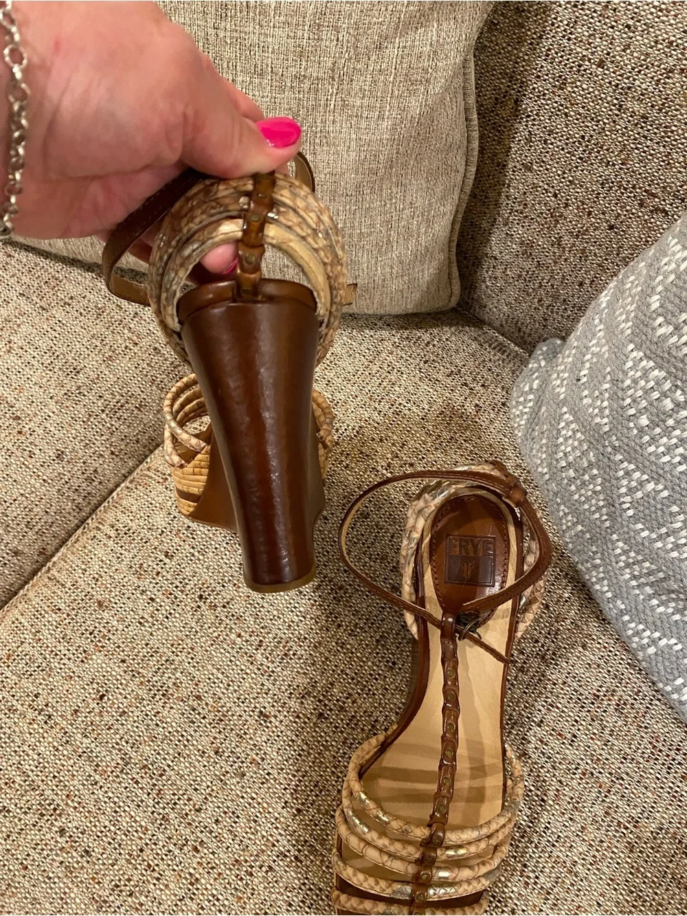 Frye Brown Braided Cork-Style Platform Sandals